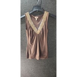 Jay Jane Brown Sequin V-Neck Sleeveless Top Tank Size Large T3044JB